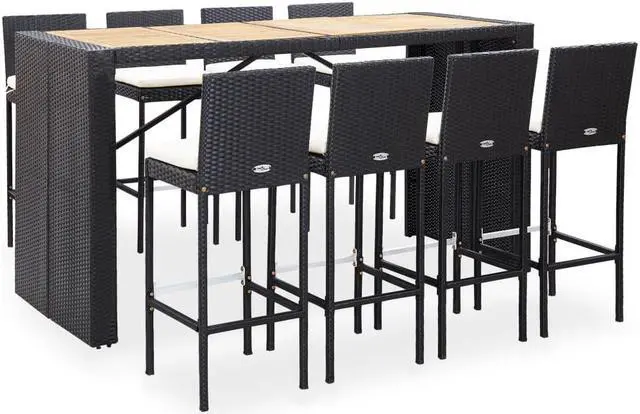 Main image of vidaXL Patio Bar Set 9 Piece Patio Bar Table and Stools Rattan and Wood Black