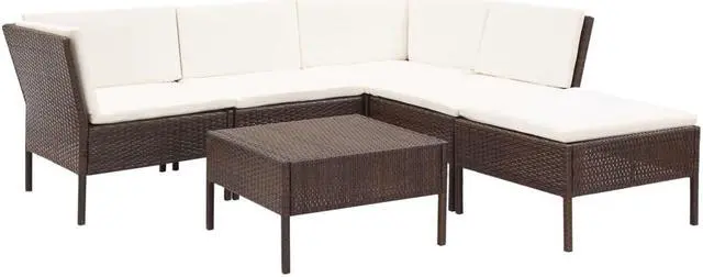 Main image of vidaXL Patio Furniture Set 6 Piece Sectional Sofa with Table Rattan Brown