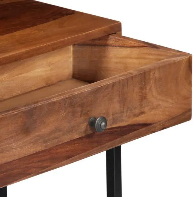 Alt view image 7 of 7 - vidaXL TV Cabinet Natural and Black Solid Acacia Wood, Powder-Coated Steel