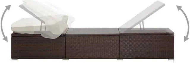 Alt view image 3 of 11 - vidaXL Patio Lounge Chair Sunlounger with Canopy and Cushion Poly Rattan Brown