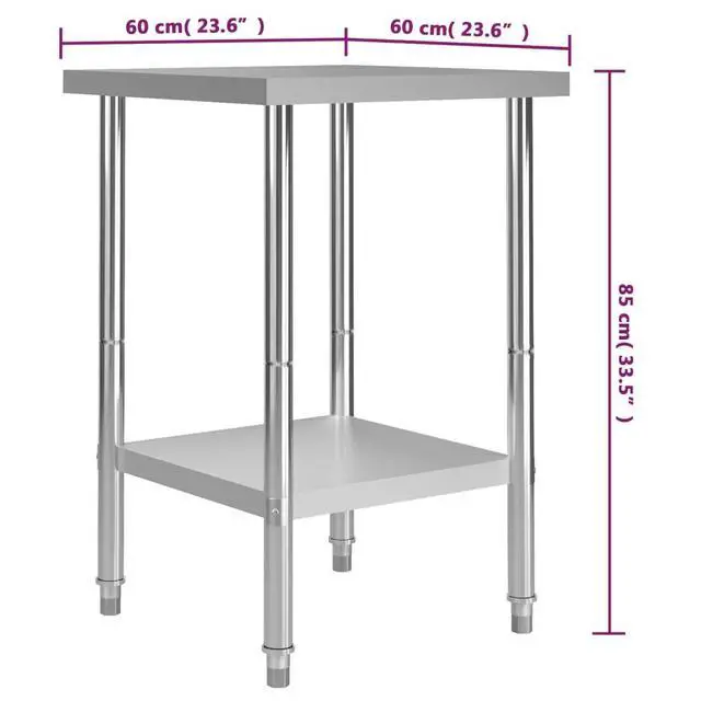 Alt view image 20 of 20 - vidaXL Kitchen Work Table Hotel Prep Work Table with Undershelf Stainless Steel