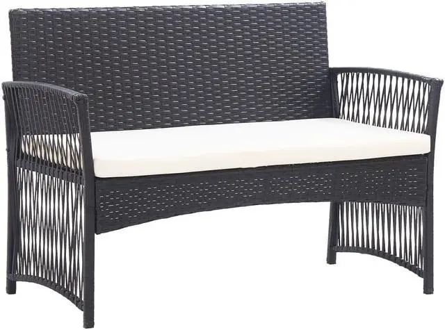 Alt view image 5 of 13 - vidaXL 4 Piece Garden Lounge Set with Cushion Poly Rattan Black