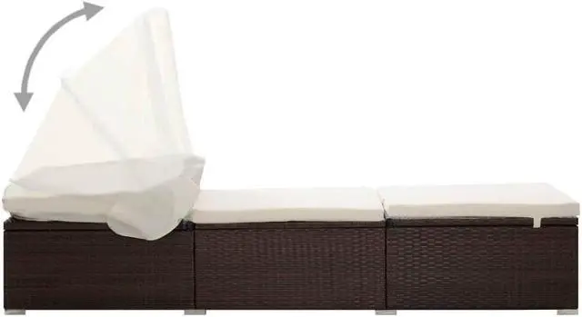 Alt view image 4 of 11 - vidaXL Patio Lounge Chair Sunlounger with Canopy and Cushion Poly Rattan Brown