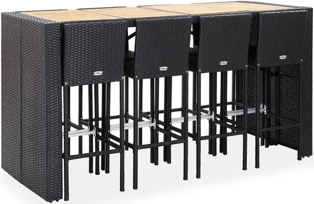 Alt view image 2 of 7 - vidaXL Patio Bar Set 9 Piece Patio Bar Table and Stools Rattan and Wood Black