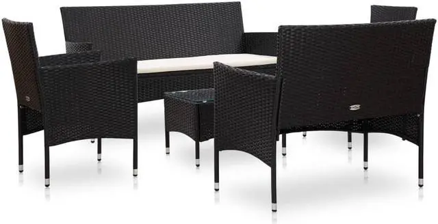 Alt view image 2 of 7 - vidaXL Patio Furniture Set 5 Piece Patio Sofa with Table Poly Rattan Black