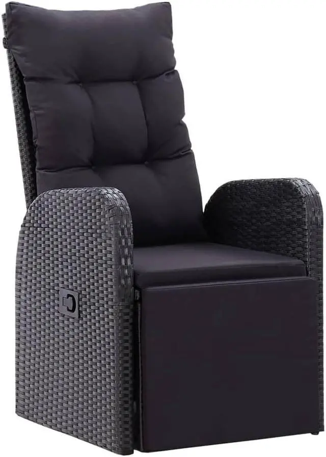 Alt view image 5 of 7 - vidaXL Patio Bistro Set 3 Piece Table and Reclining Chair Poly Rattan Black