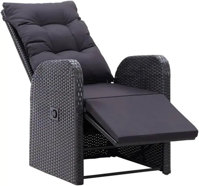 Alt view image 7 of 7 - vidaXL Patio Bistro Set 3 Piece Table and Reclining Chair Poly Rattan Black