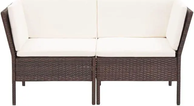 Alt view image 4 of 7 - vidaXL Patio Furniture Set 6 Piece Sectional Sofa with Table Rattan Brown