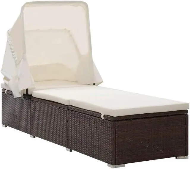 Main image of vidaXL Patio Lounge Chair Sunlounger with Canopy and Cushion Poly Rattan Brown