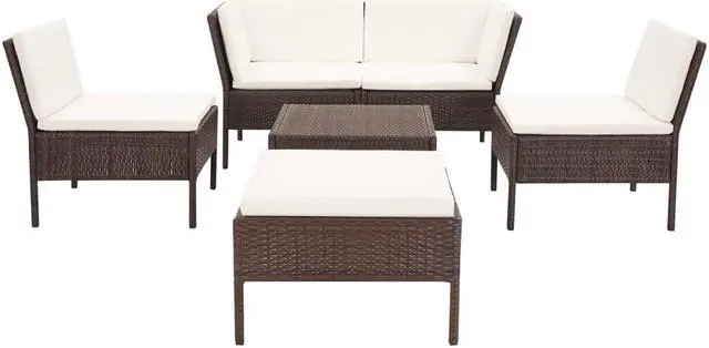 Alt view image 2 of 7 - vidaXL Patio Furniture Set 6 Piece Sectional Sofa with Table Rattan Brown