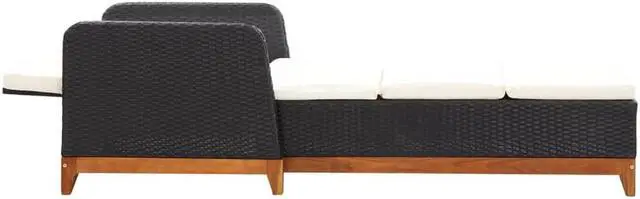 Alt view image 8 of 14 - vidaXL Sun Lounger Poly Rattan and Solid Acacia Wood Black