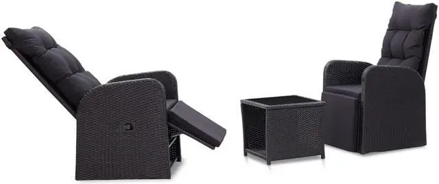 Main image of vidaXL Patio Bistro Set 3 Piece Table and Reclining Chair Poly Rattan Black