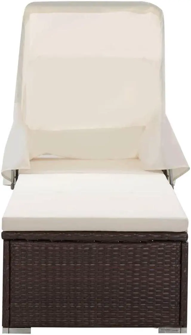 Alt view image 2 of 11 - vidaXL Patio Lounge Chair Sunlounger with Canopy and Cushion Poly Rattan Brown