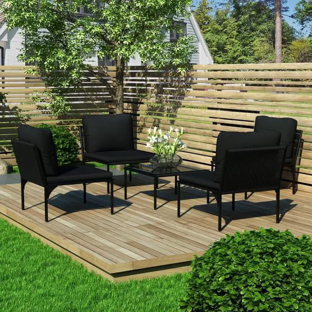 Main image of vidaXL Patio Lounge Set Patio Furniture Set Table and Chair 5 Piece Black PVC