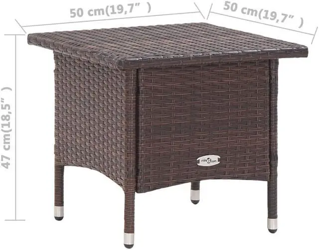 Alt view image 7 of 9 - vidaXL Tea Table Brown 19.7"x19.7"x18.5" Poly Rattan