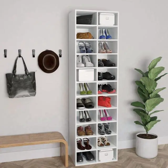 Alt view image 8 of 9 - vidaXL Shoe Cabinet White 21.2"x13.3"x72" Chipboard