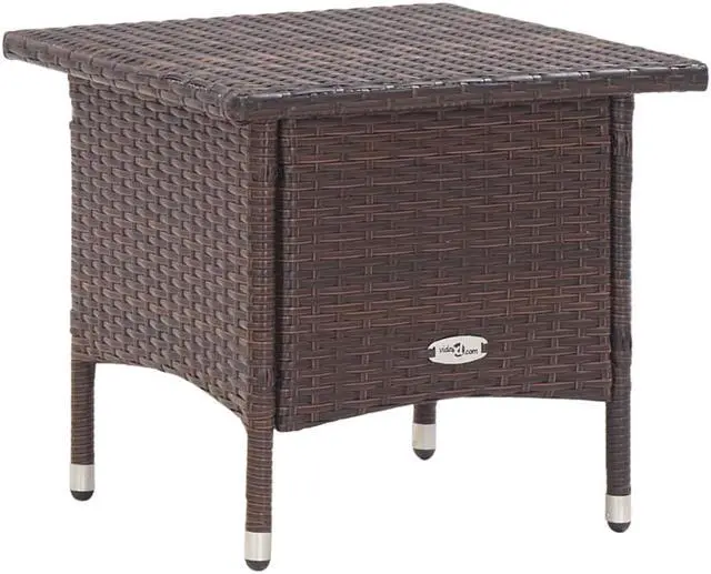 Alt view image 5 of 9 - vidaXL Tea Table Brown 19.7"x19.7"x18.5" Poly Rattan
