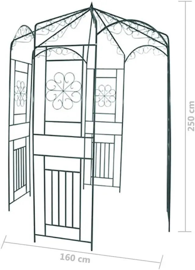 Alt view image 3 of 6 - vidaXL Garden Arch Garden Trellis for Climbing Plants Metal Arbor Dark Green