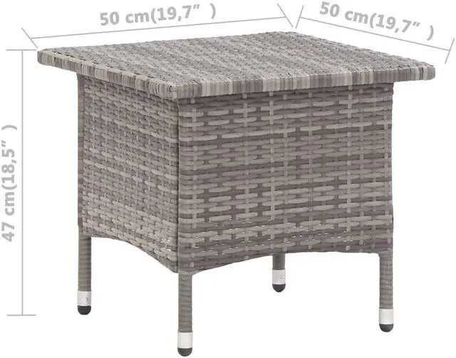 Alt view image 7 of 9 - vidaXL Tea Table Gray 19.7"x19.7"x18.5" Poly Rattan