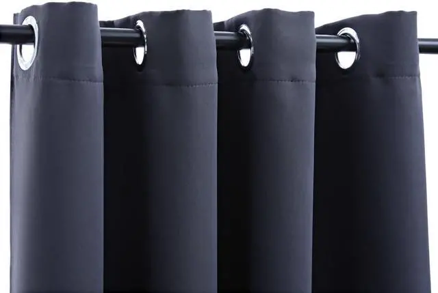 Alt view image 3 of 9 - vidaXL Curtains 2 Pcs Blackout Curtains Window Blinds Rings Anthracite Fabric