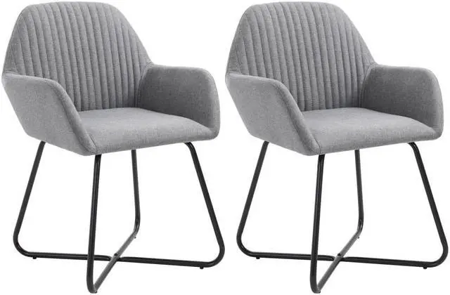 Alt view image 12 of 14 - vidaXL Dining Chairs 2 Pcs Accent Arm Chair with Metal Legs Light Gray Fabric