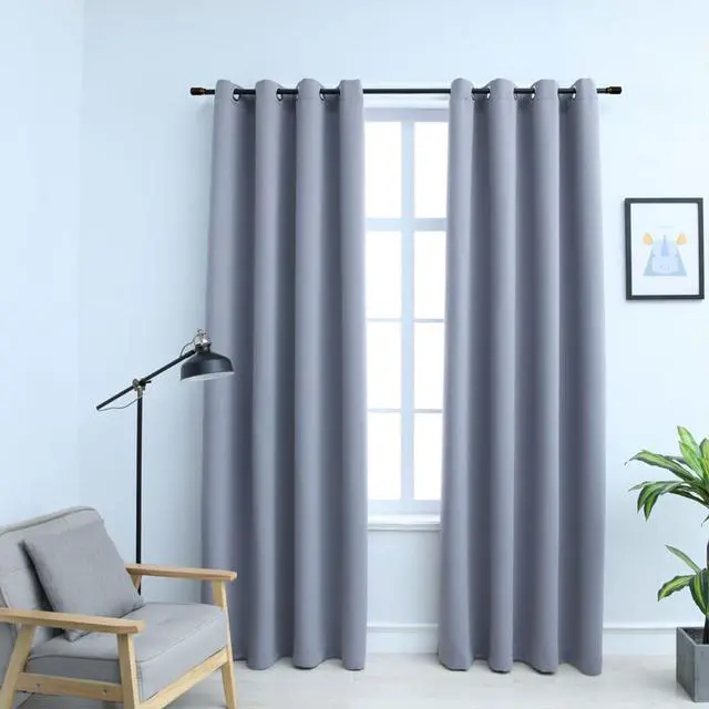 Main image of vidaXL Curtains 2 Pcs Blackout Curtains Window Blinds with Rings Gray Fabric