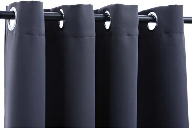 Alt view image 4 of 9 - vidaXL Curtains 2 Pcs Blackout Curtains Window Blinds Rings Anthracite Fabric