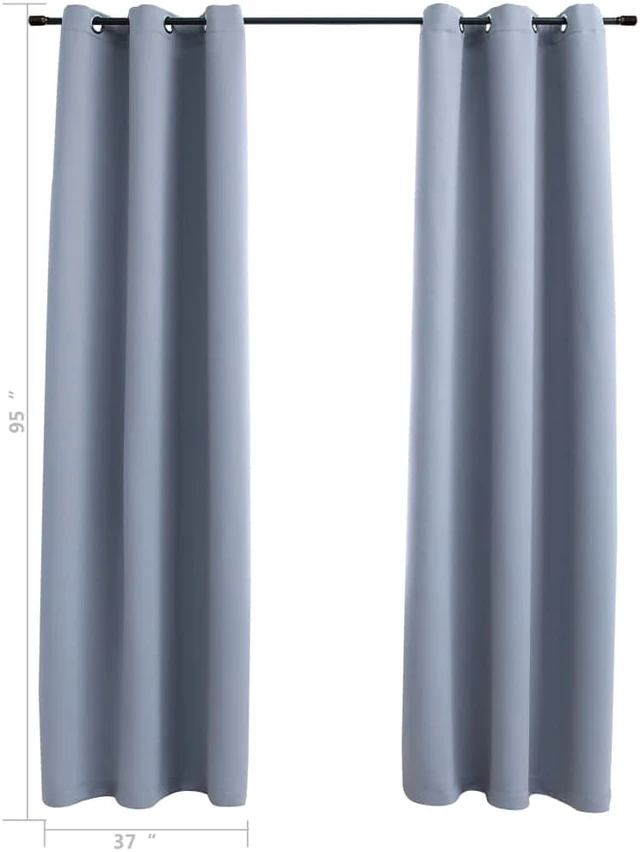 Alt view image 4 of 9 - vidaXL Curtains 2 Pcs Blackout Curtains Window Blinds with Rings Gray Fabric