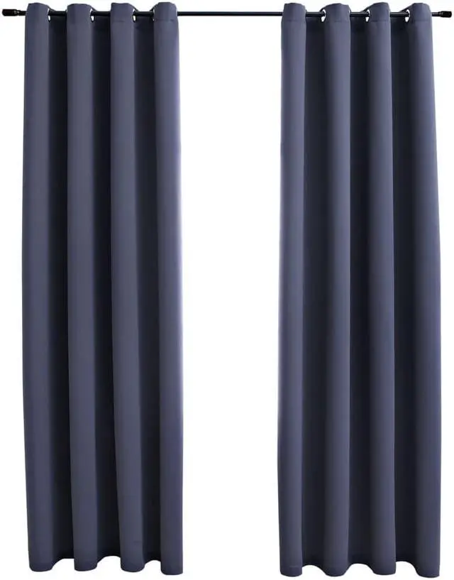 Alt view image 2 of 9 - vidaXL Curtains 2 Pcs Blackout Curtains Window Blinds Rings Anthracite Fabric