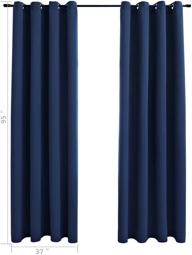 Alt view image 3 of 8 - vidaXL Curtains 2 Pcs Blackout Curtains Window Blinds Rings Navy Blue Fabric