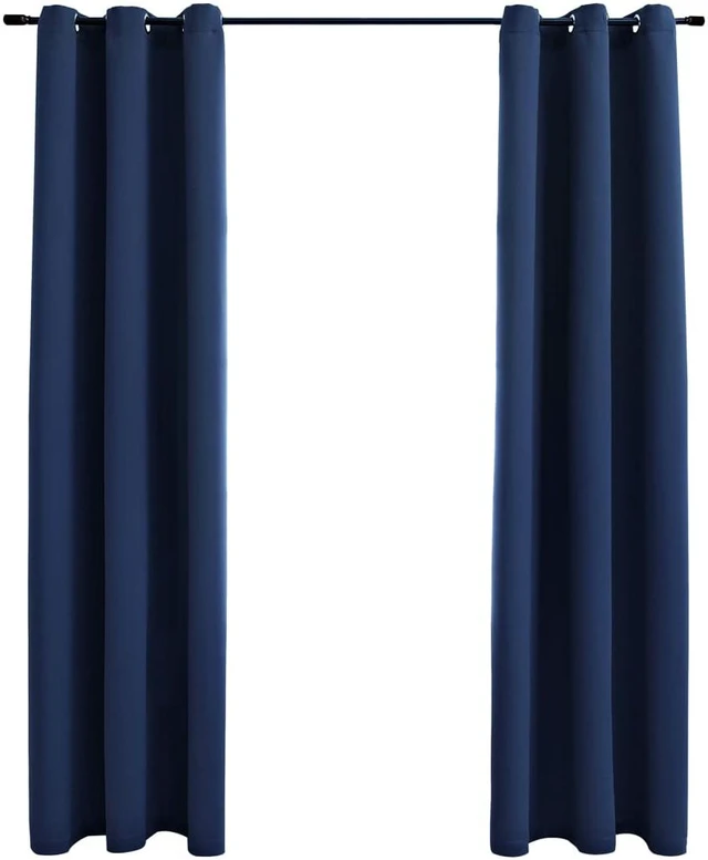 Main image of vidaXL Curtains 2 Pcs Blackout Curtains Window Blinds Rings Navy Blue Fabric