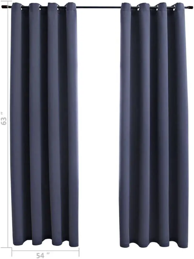 Alt view image 5 of 9 - vidaXL Curtains 2 Pcs Blackout Curtains Window Blinds Rings Anthracite Fabric