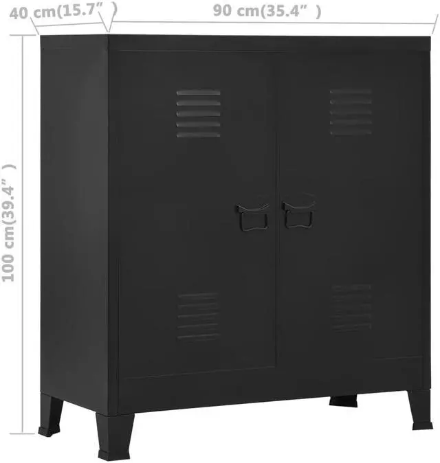 Alt view image 3 of 17 - vidaXL File Cabinet Sideboard Storage Chest Cabinet with Doors Black Steel