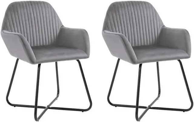 Alt view image 14 of 15 - vidaXL Dining Chairs 2 Pcs Accent Upholstered Chair with Metal Legs Gray Velvet