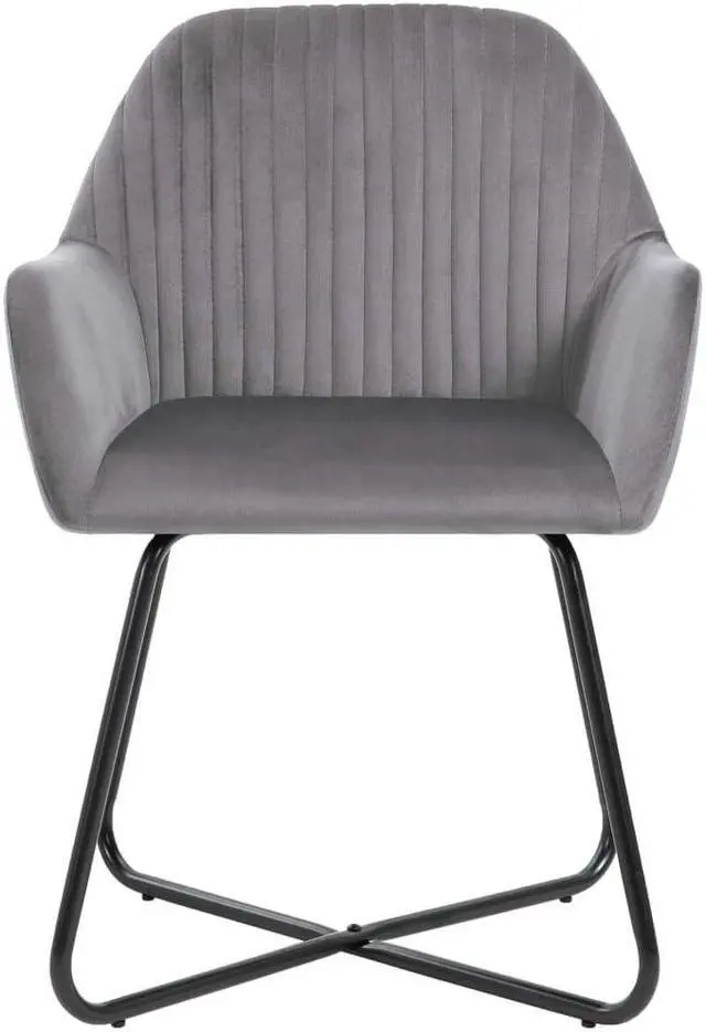 Alt view image 15 of 15 - vidaXL Dining Chairs 2 Pcs Accent Upholstered Chair with Metal Legs Gray Velvet