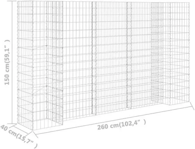 Alt view image 6 of 10 - vidaXL H-Shaped Gabion Planter Steel Wire 59.1" Flower Bed Basket Pot Garden