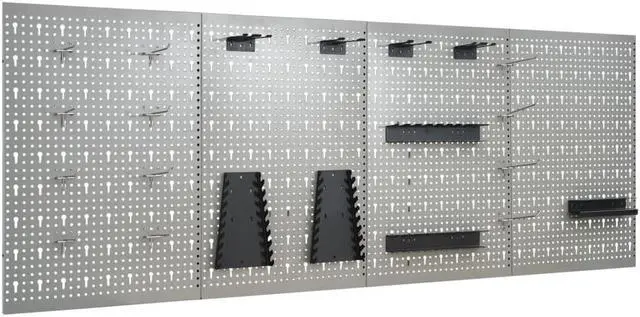 Alt view image 9 of 20 - vidaXL Peg Boards Tool Holder Metal Pegboard Wall for Workbench 4 Pcs Steel