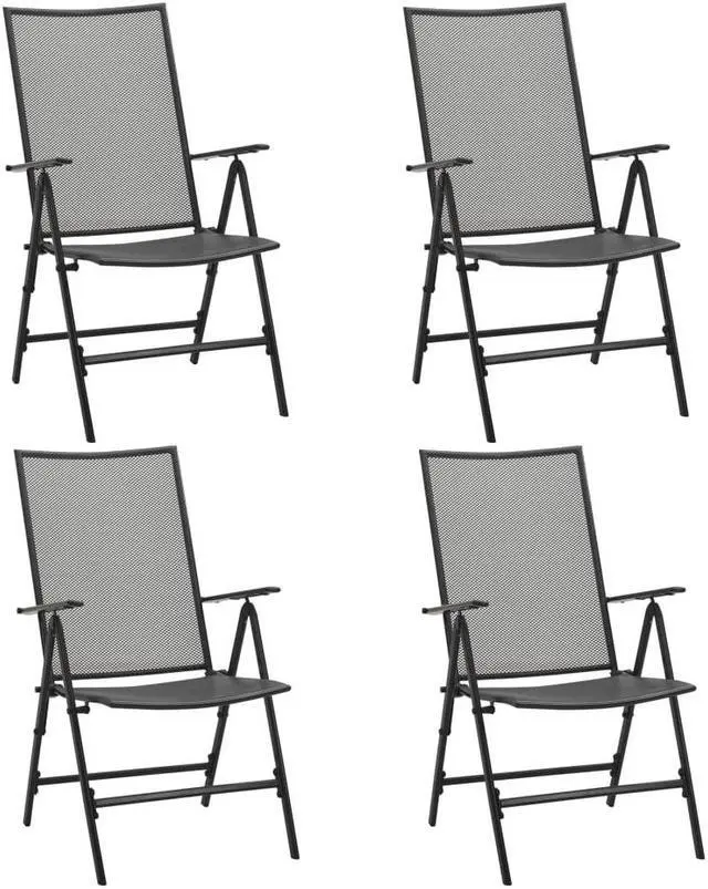 Main image of vidaXL Folding Patio Chairs 4 Pcs Mesh Chair for Deck Garden Steel Anthracite