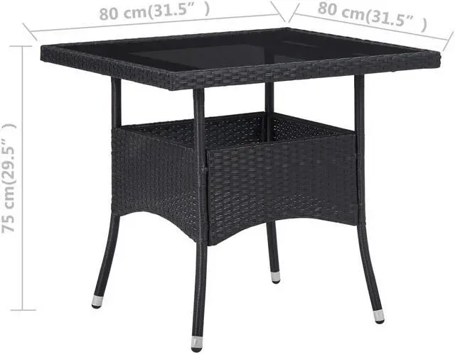 Alt view image 4 of 10 - vidaXL Outdoor Dining Table Garden Patio Table with Glass Top PE Rattan Black