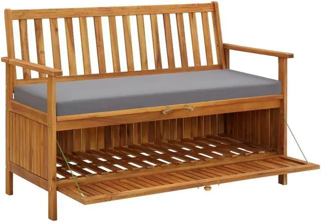 Alt view image 8 of 14 - vidaXL Garden Storage Bench 47.2" Solid Acacia Wood