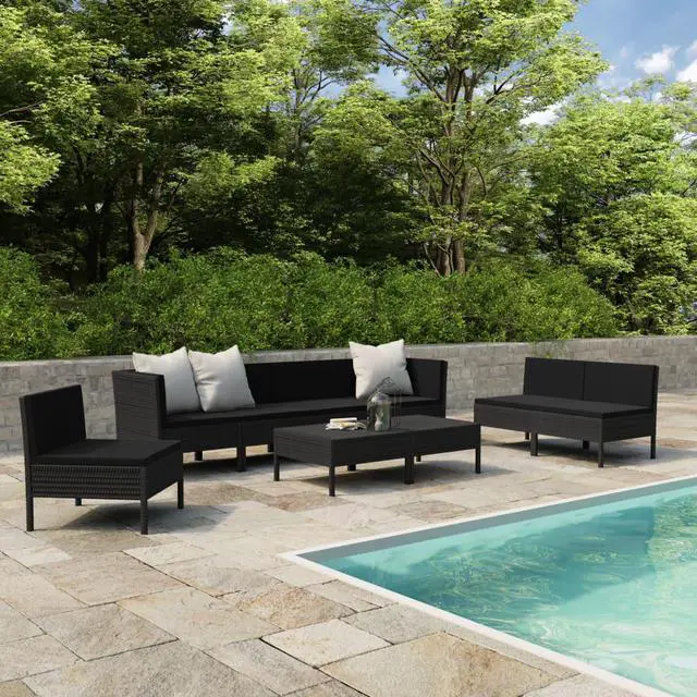 Main image of vidaXL Patio Furniture Set 9 Piece Sofa Couch with Cushions Poly Rattan Black