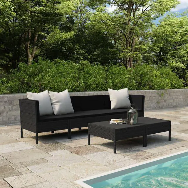 Main image of vidaXL Patio Furniture Set 6 Piece Sofa Couch with Cushions Poly Rattan Black