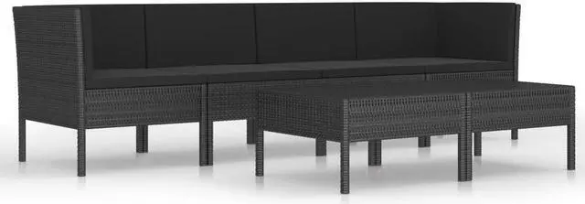 Alt view image 2 of 7 - vidaXL Patio Furniture Set 6 Piece Sofa Couch with Cushions Poly Rattan Black