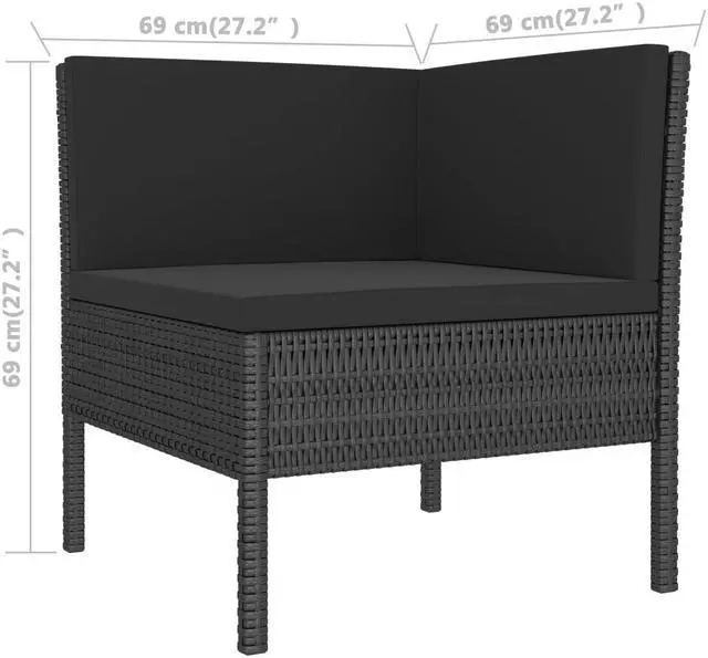 Alt view image 6 of 10 - vidaXL 3 Piece Garden Lounge Set with Cushions Poly Rattan Black