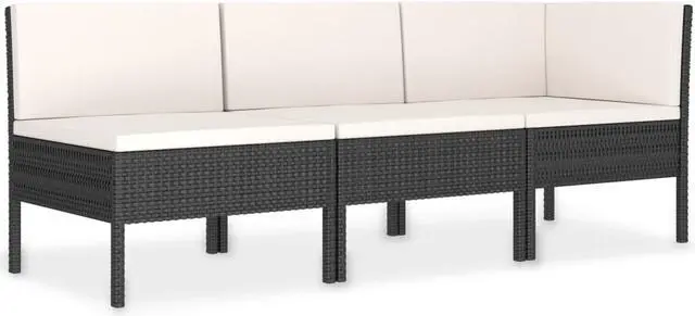 Alt view image 5 of 12 - vidaXL 3 Piece Garden Lounge Set with Cushions Poly Rattan Black