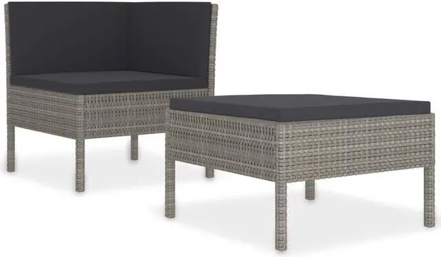 Alt view image 10 of 12 - vidaXL 2 Piece Garden Lounge Set with Cushions Poly Rattan Gray