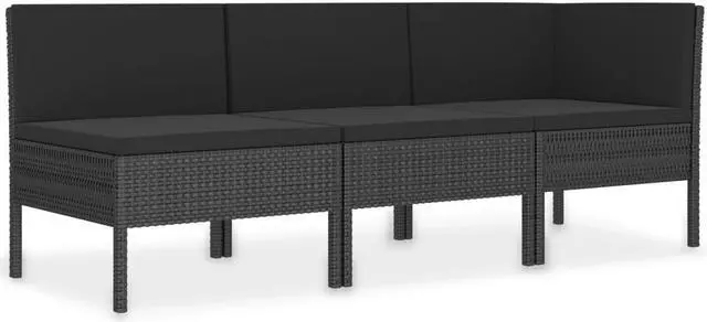 Alt view image 9 of 10 - vidaXL 3 Piece Garden Lounge Set with Cushions Poly Rattan Black