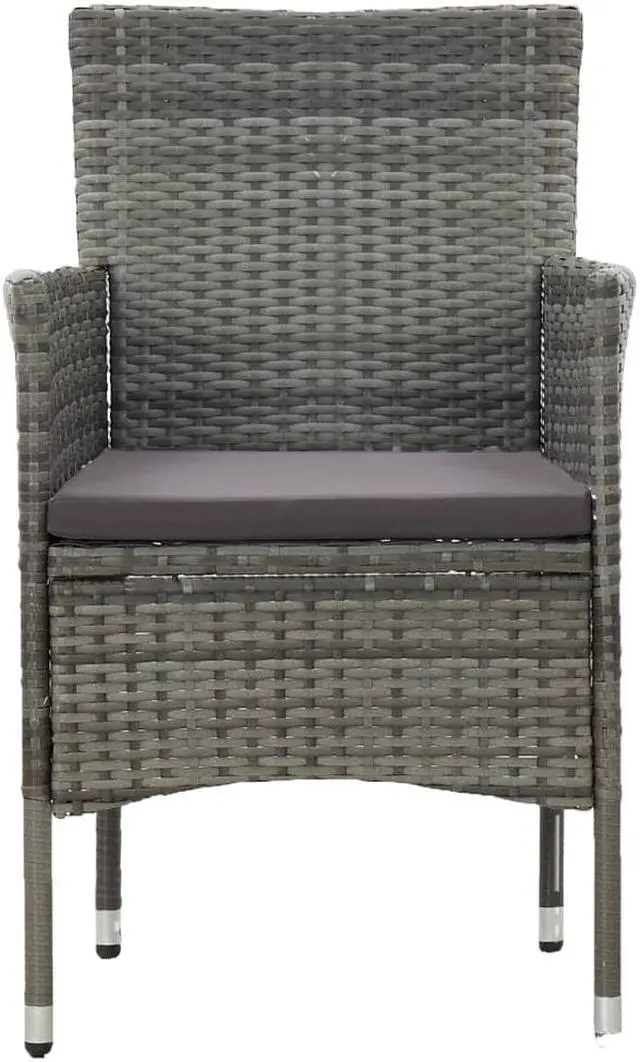 Alt view image 4 of 11 - vidaXL Rattan Chair Set of 2 Grey Poly Rattan, Steel Frame Medium