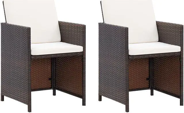 Main image of vidaXL Patio Chairs 2 Pcs Patio Dining Chair with Cushions Poly Rattan Brown
