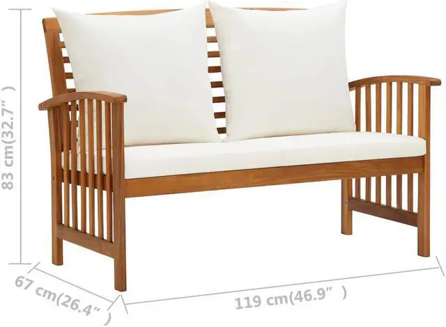 Alt view image 7 of 10 - vidaXL Outdoor Patio Bench 2-Seater Bench with Armrests Solid Wood Acacia